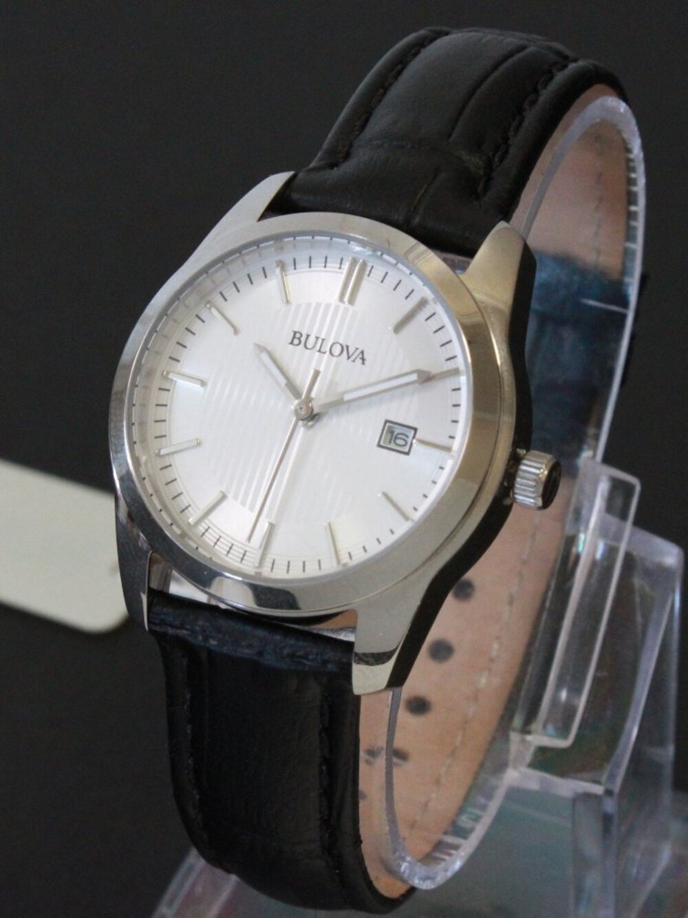 Bulova Ladies Classic Dress Watch Stainless, Silver Textured Dial, Black Strap - Picture 4 of 13